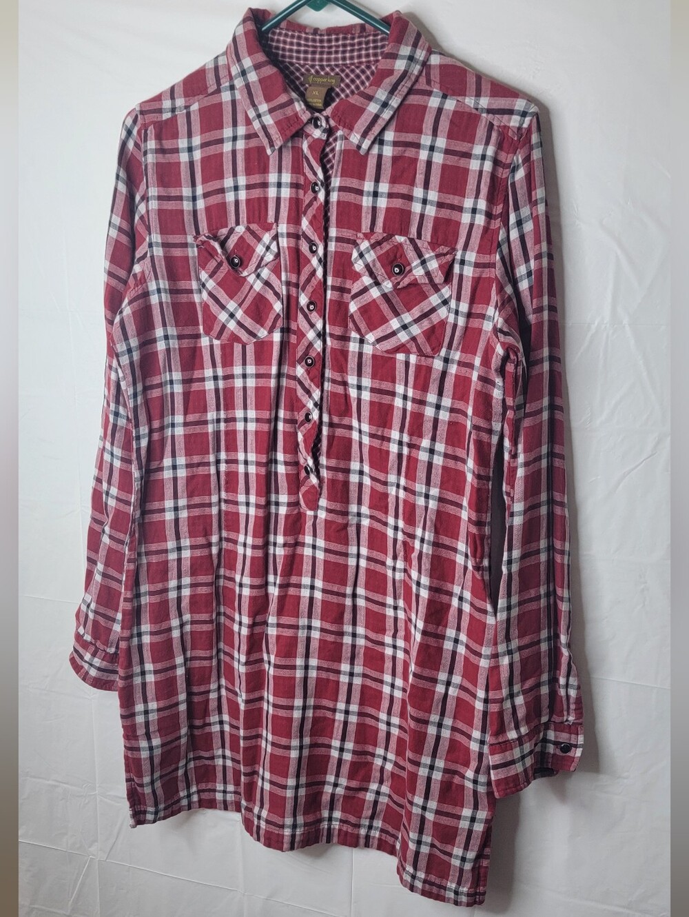 Copper Key Brand Red Plaid Button-Up Tunic Shirt